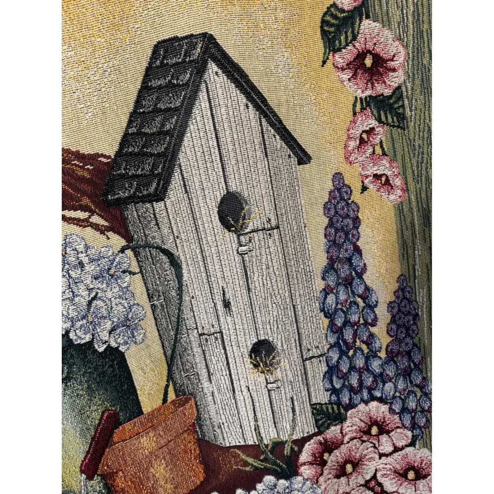 Tapestry Throw Blanket 48x60 Multicolor Garden Floral Birdhouse Gift for Mom